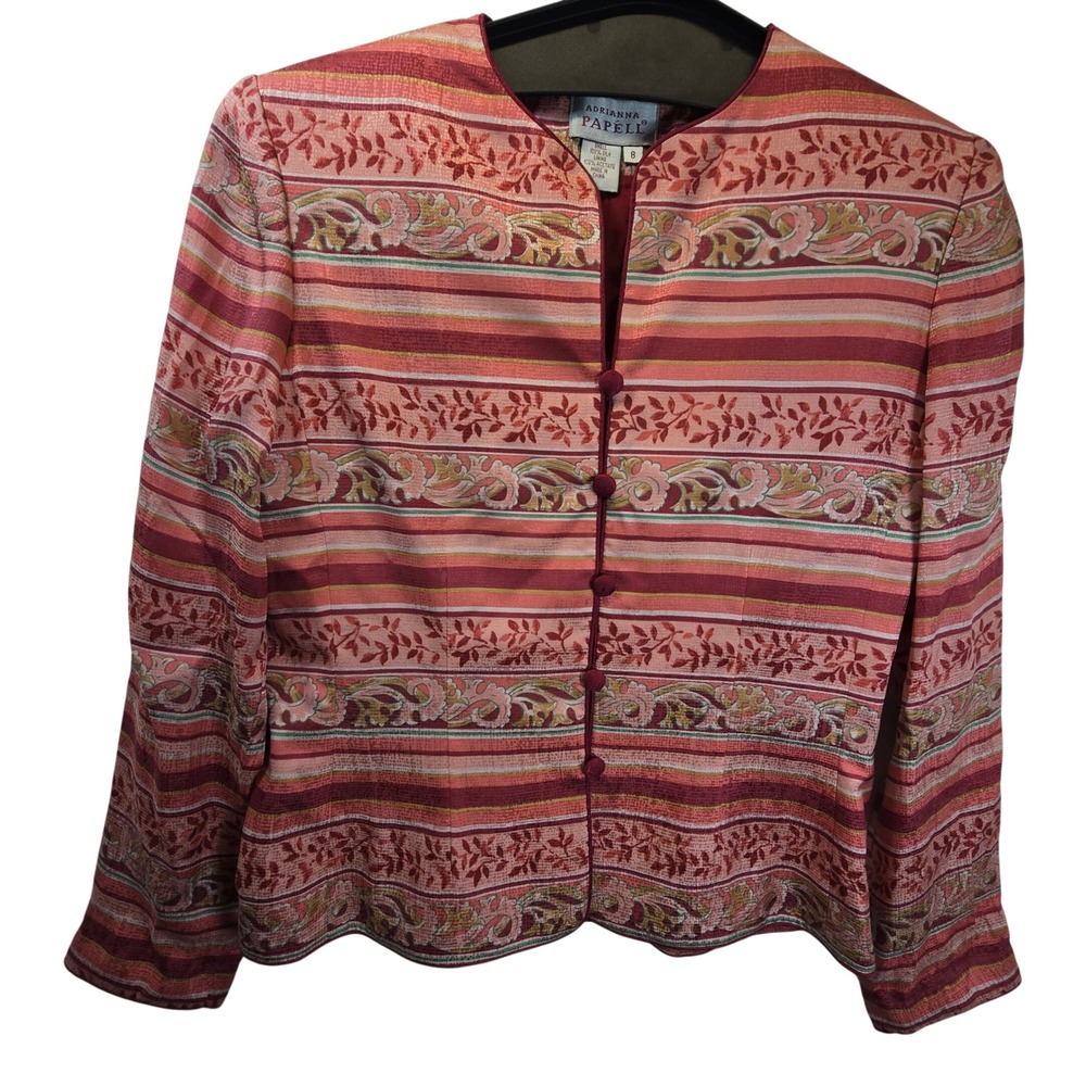 Vintage 90s‎ Y2K Adrianna Papell 100% Silk Brocade Jacket Blazer 8 Luxury Resort
